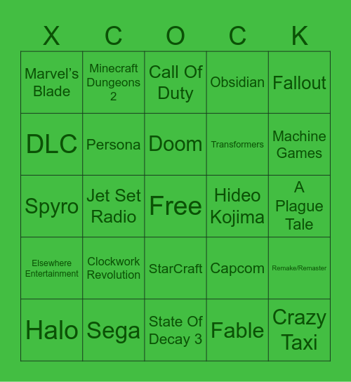 Xbox Game Showcase 2026 Bingo Card