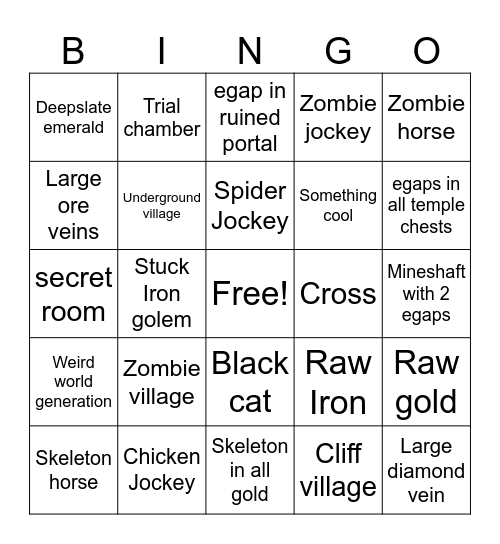 Minecraft Bingo Card