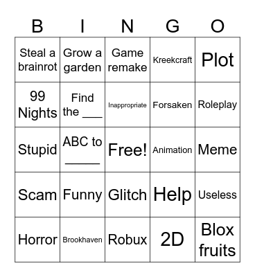 Roblox TikTok Bingo Card