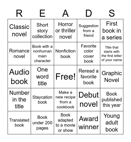 Summer Reading Bingo Card