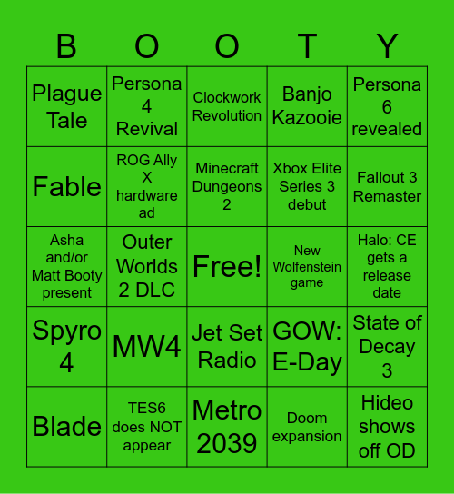 XBOX Games Showcase 2026 Bingo Card