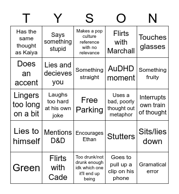 Tyson Bingo Card