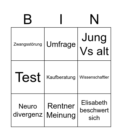 Ordnung in Schubladen Bingo Card