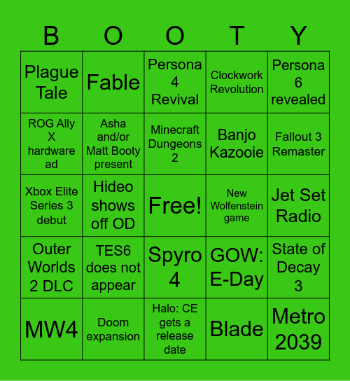 XBOX Games Showcase 2026 Bingo Card