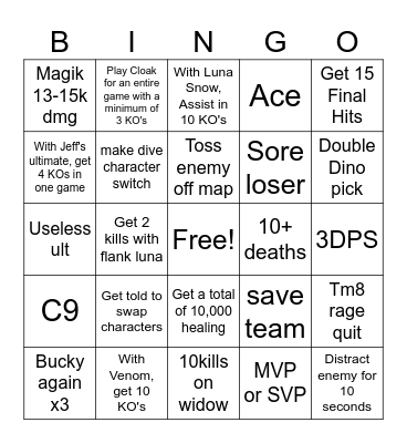 Marvel Rivals Bingo Card