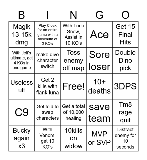 Marvel Rivals Bingo Card