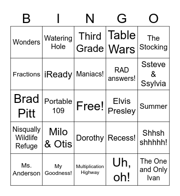 Ms. Anderson's Class Bingo Card