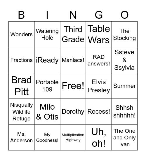 Ms. Anderson's Class Bingo Card