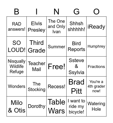 Ms. Anderson's Class Bingo Card