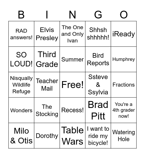 Ms. Anderson's Class Bingo Card