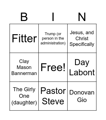 MEGA! Names Bingo Card
