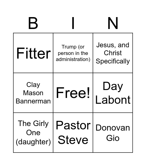 MEGA! Names Bingo Card