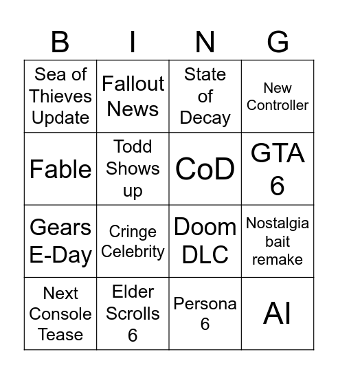 SEXBOX SHOWCASE Bingo Card
