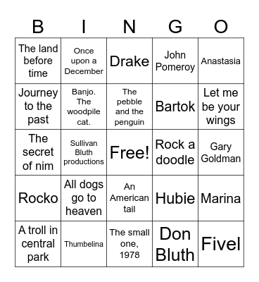 Don Bluth bingo Card