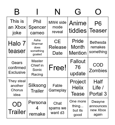 Untitled Bingo Card