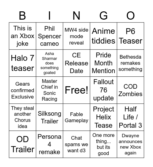 Untitled Bingo Card