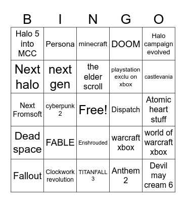 XBOX GAME SHOWCASE Bingo Card