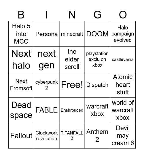 XBOX GAME SHOWCASE Bingo Card