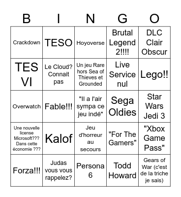 Xbouxe Bingo Card