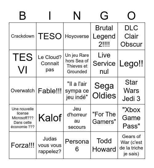 Xbouxe Bingo Card
