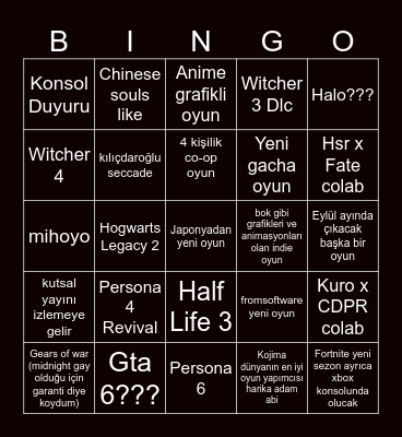 Japon oyun yapımcısı sikimoto Bingo Card