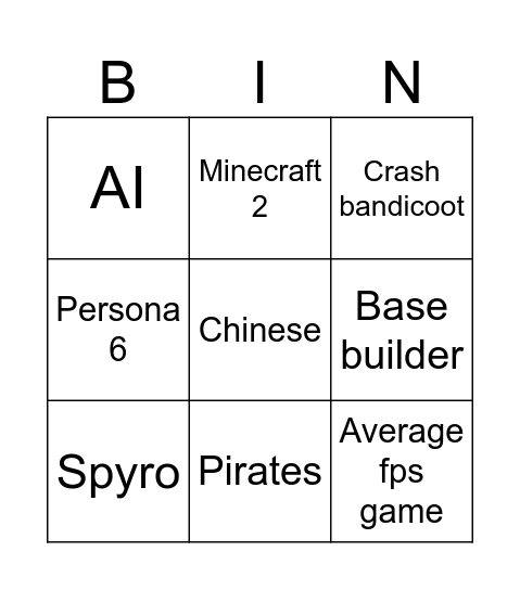Untitled Bingo Card