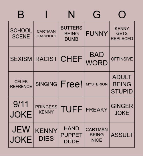 SOUTH PARK BINGO Card