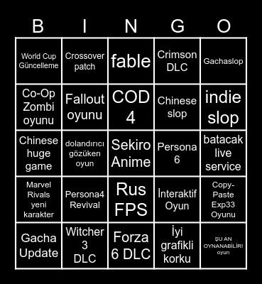 Xbox Games Showcase Bingo Card