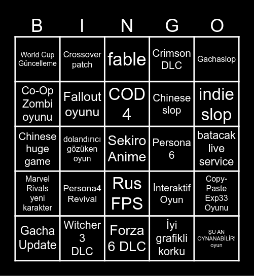 Xbox Games Showcase Bingo Card