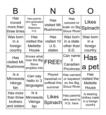 GEO BINGO Card