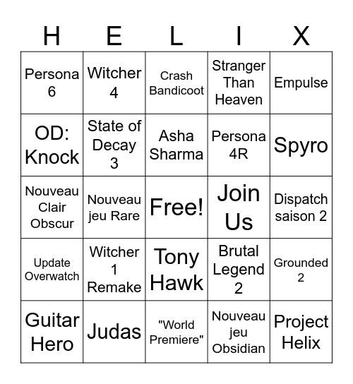 Xbox Showcase Bingo Card