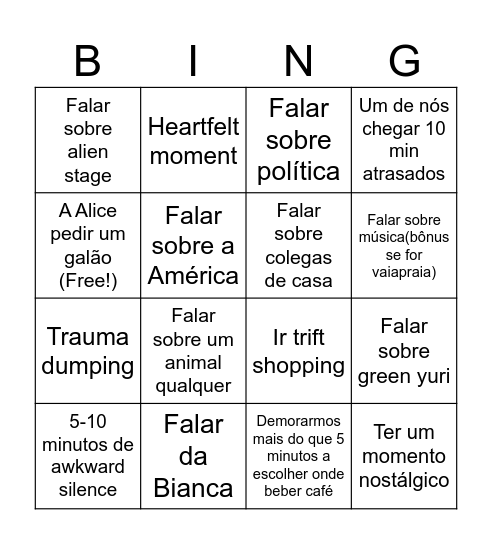Ir beber cafe Bingo Card