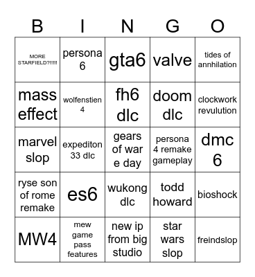 xbox games showcase Bingo Card