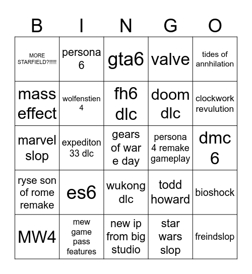 xbox games showcase Bingo Card