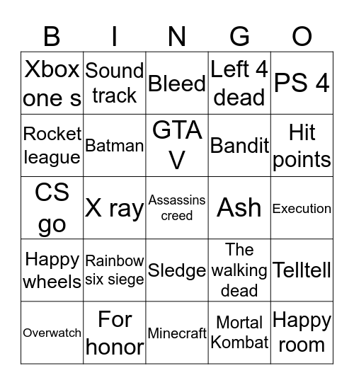 Video games  Bingo Card