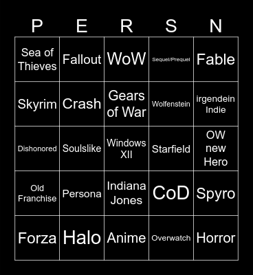 XBOX Showcase Bingo Card