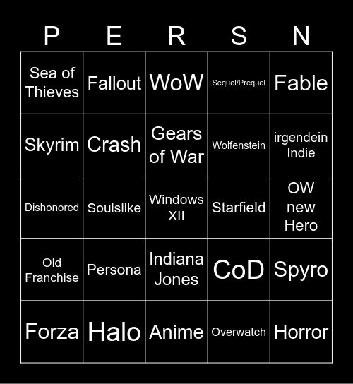 XBOX Showcase Bingo Card