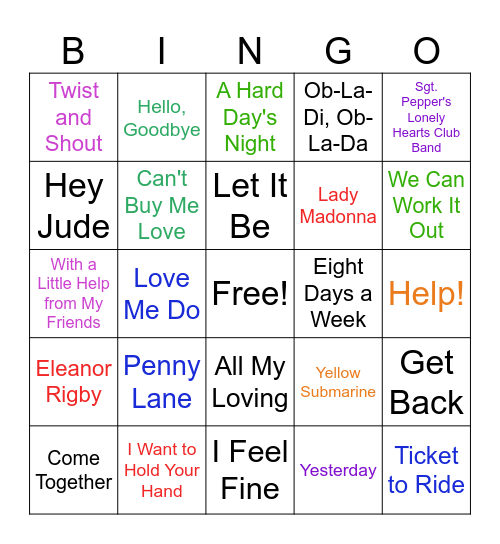 Beatles BIngo Card