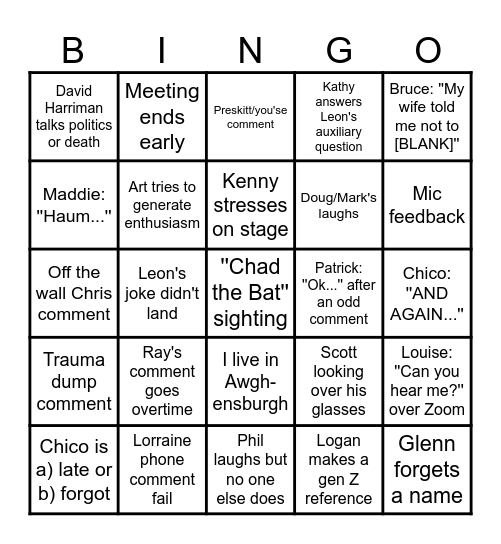 Prescott Meeting Bingo Hour Bingo Card