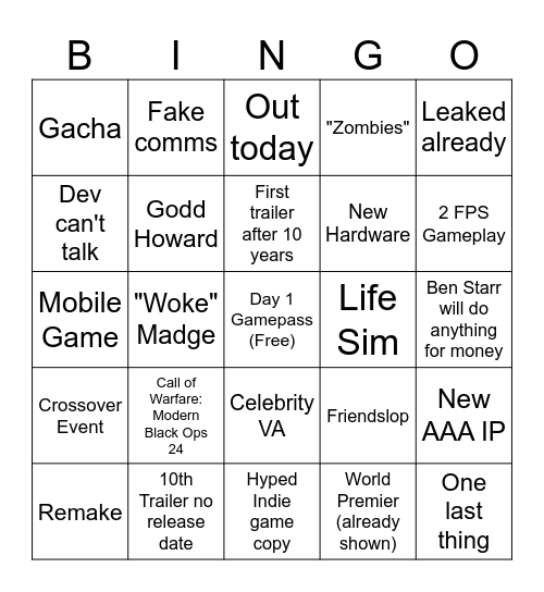 Untitled Bingo Card