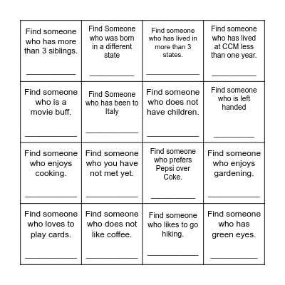 Find someone who... Bingo Card