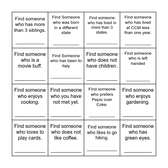 Find someone who... Bingo Card