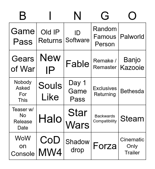 Untitled Bingo Card