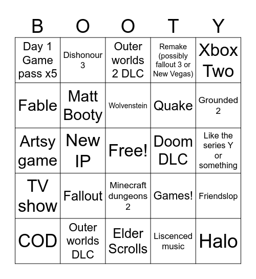 Xbox Bingo Card