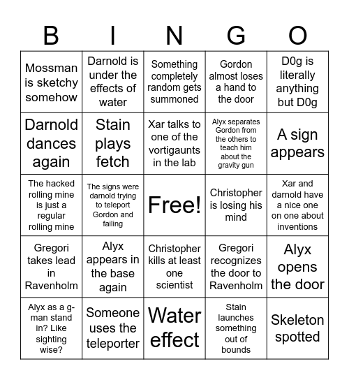 HL2VRAI ACT 3 Bingo Card