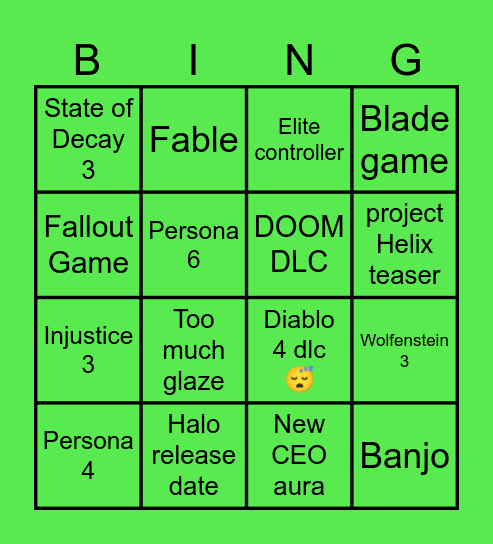 XBOX Bingo Card