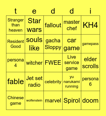 PERSONA 67 Bingo Card