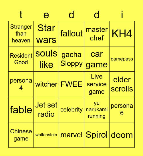 PERSONA 67 Bingo Card