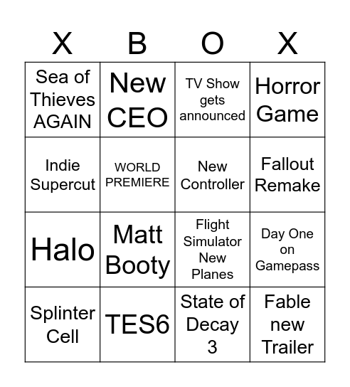 XBOX SHOWCASE Bingo Card
