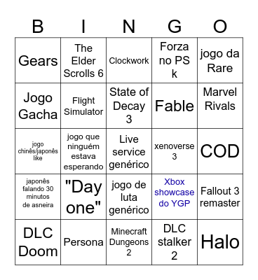 Bingo State of Play Bingo Card
